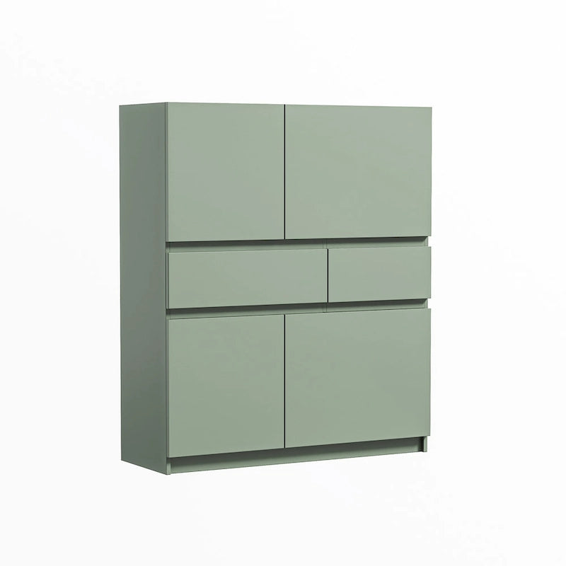 Green Wooden Storage Cabinet with 4 Doors and 2 Drawers