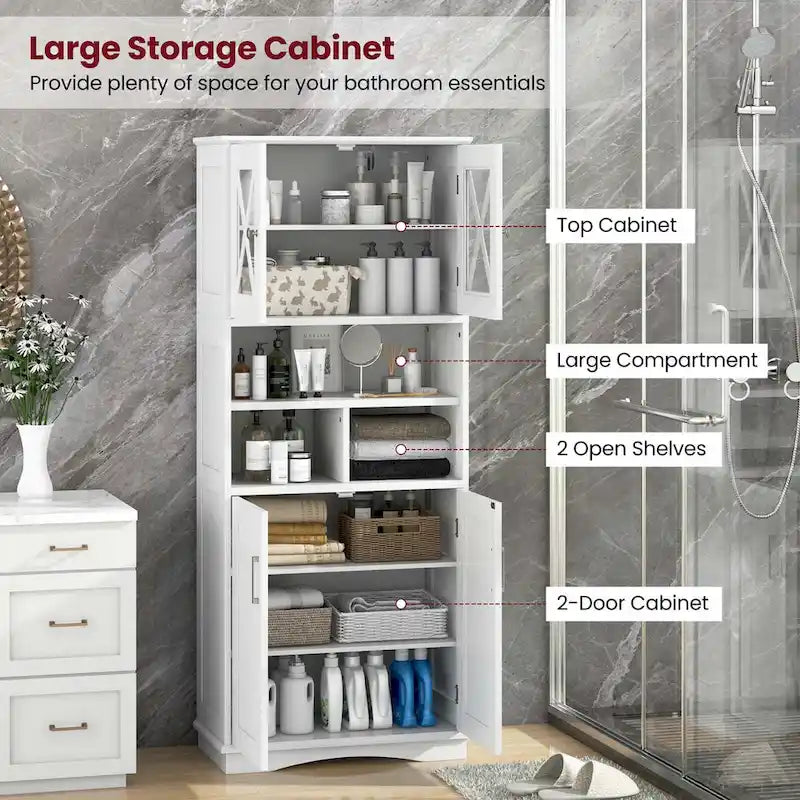 Costway Tall Bathroom Cabinet Large Floor Storage Cabinet with Acrylic - See Details