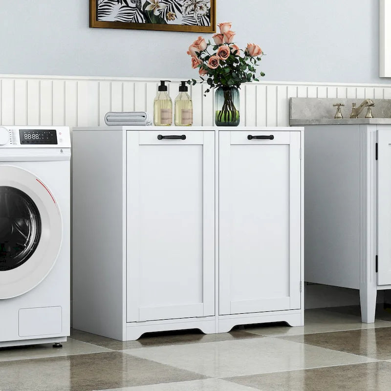 Freestanding bathroom Cabinet with Tilt-Out Hamper & Adjustable ShelfDoor Shelve Design
