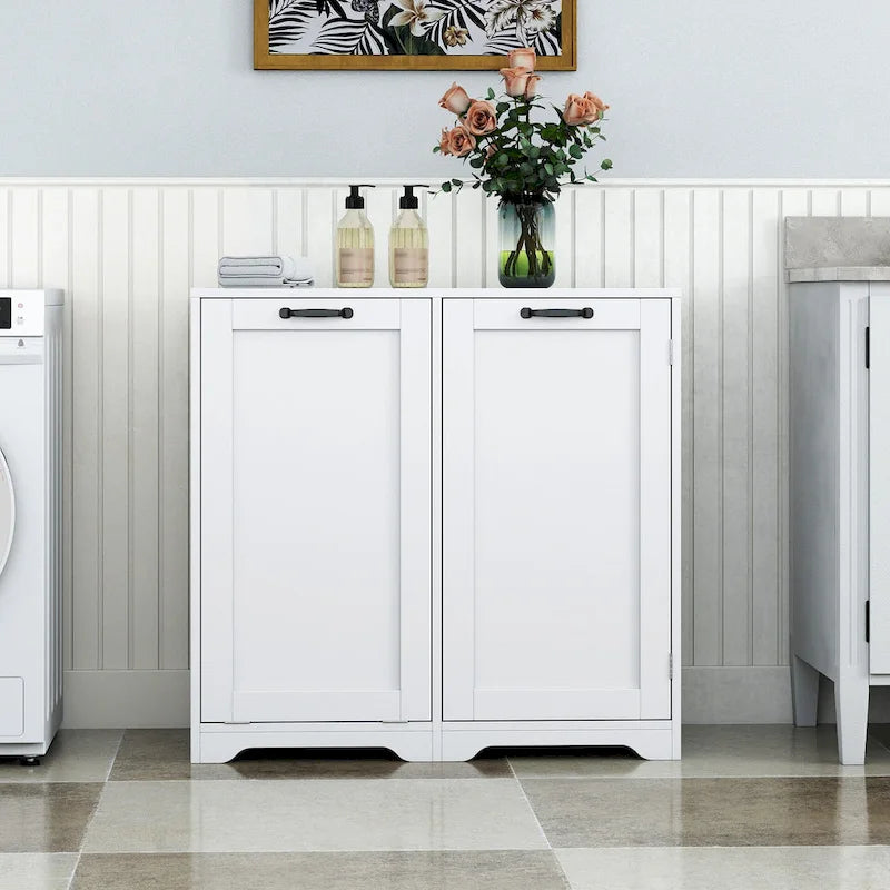 Freestanding bathroom Cabinet with Tilt-Out Hamper & Adjustable ShelfDoor Shelve Design