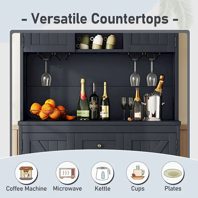 Coffee Bar Cabinet with Drawers, Freestanding Kitchen Pantry with Shelves and Cabinets, Buffet Cabinet with Glass Racks
