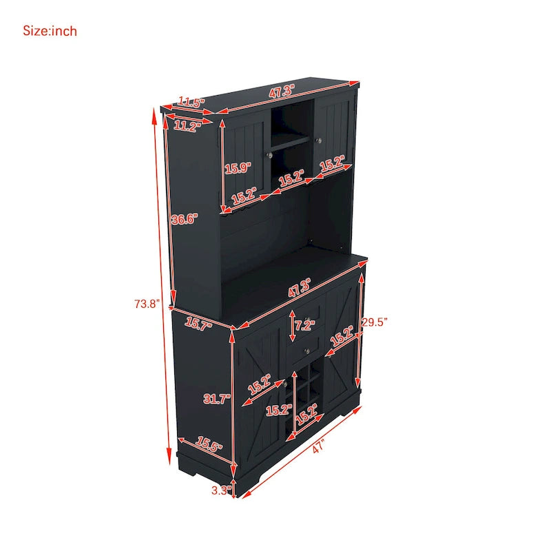 Coffee Bar Cabinet with Drawers, Freestanding Kitchen Pantry with Shelves and Cabinets, Buffet Cabinet with Glass Racks