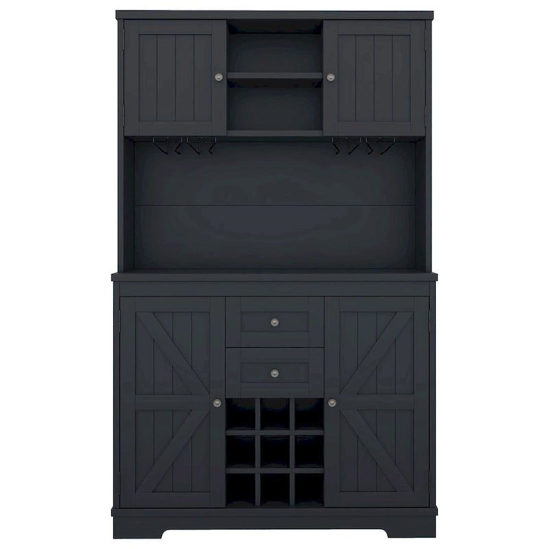 Coffee Bar Cabinet with Drawers, Freestanding Kitchen Pantry with Shelves and Cabinets, Buffet Cabinet with Glass Racks