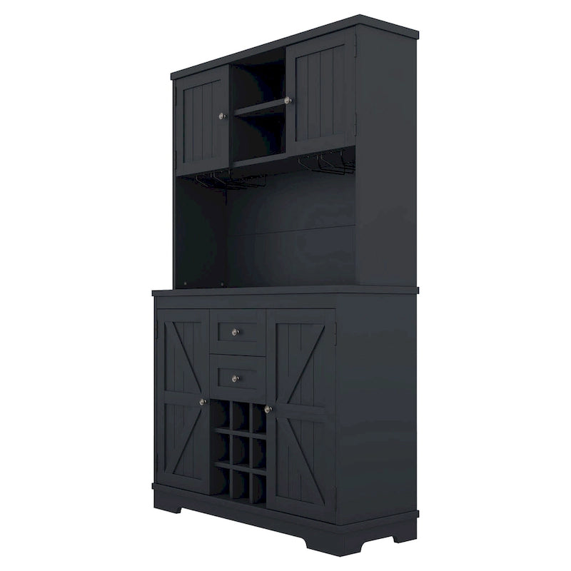 Coffee Bar Cabinet with Drawers, Freestanding Kitchen Pantry with Shelves and Cabinets, Buffet Cabinet with Glass Racks