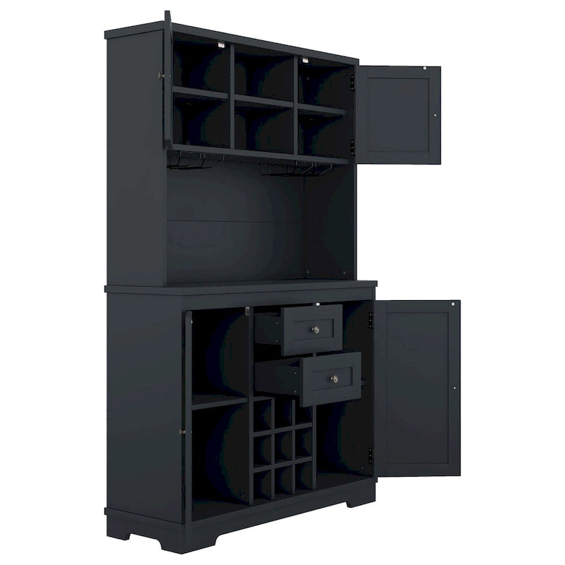 Coffee Bar Cabinet with Drawers, Freestanding Kitchen Pantry with Shelves and Cabinets, Buffet Cabinet with Glass Racks