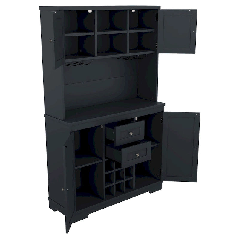 Coffee Bar Cabinet with Drawers, Freestanding Kitchen Pantry with Shelves and Cabinets, Buffet Cabinet with Glass Racks