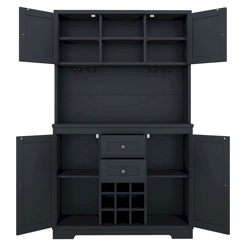Coffee Bar Cabinet with Drawers, Freestanding Kitchen Pantry with Shelves and Cabinets, Buffet Cabinet with Glass Racks