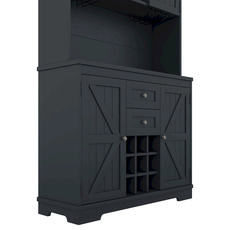 Coffee Bar Cabinet with Drawers, Freestanding Kitchen Pantry with Shelves and Cabinets, Buffet Cabinet with Glass Racks