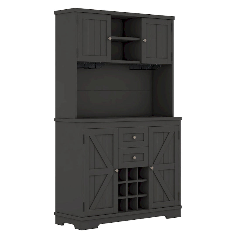Coffee Bar Cabinet with Drawers, Freestanding Kitchen Pantry with Shelves and Cabinets, Buffet Cabinet with Glass Racks