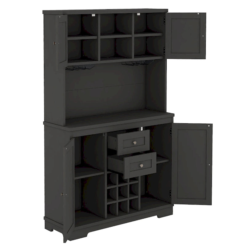 Coffee Bar Cabinet with Drawers, Freestanding Kitchen Pantry with Shelves and Cabinets, Buffet Cabinet with Glass Racks