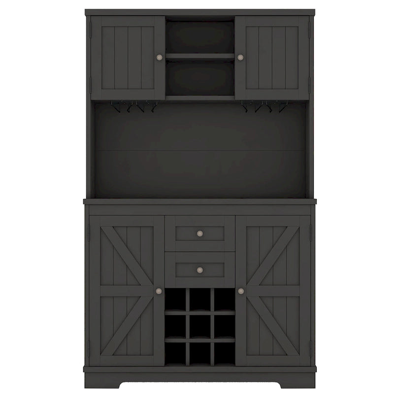 Coffee Bar Cabinet with Drawers, Freestanding Kitchen Pantry with Shelves and Cabinets, Buffet Cabinet with Glass Racks