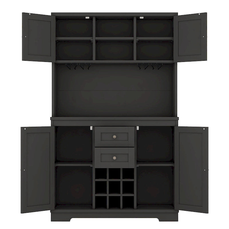 Coffee Bar Cabinet with Drawers, Freestanding Kitchen Pantry with Shelves and Cabinets, Buffet Cabinet with Glass Racks