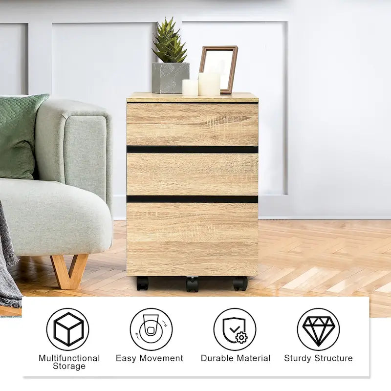 Costway 3-Drawer Mobile File Cabinet Vertical Filling Cabinet for Home