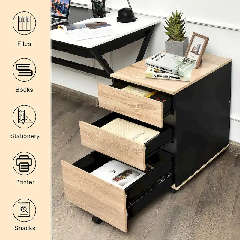 Costway 3-Drawer Mobile File Cabinet Vertical Filling Cabinet for Home