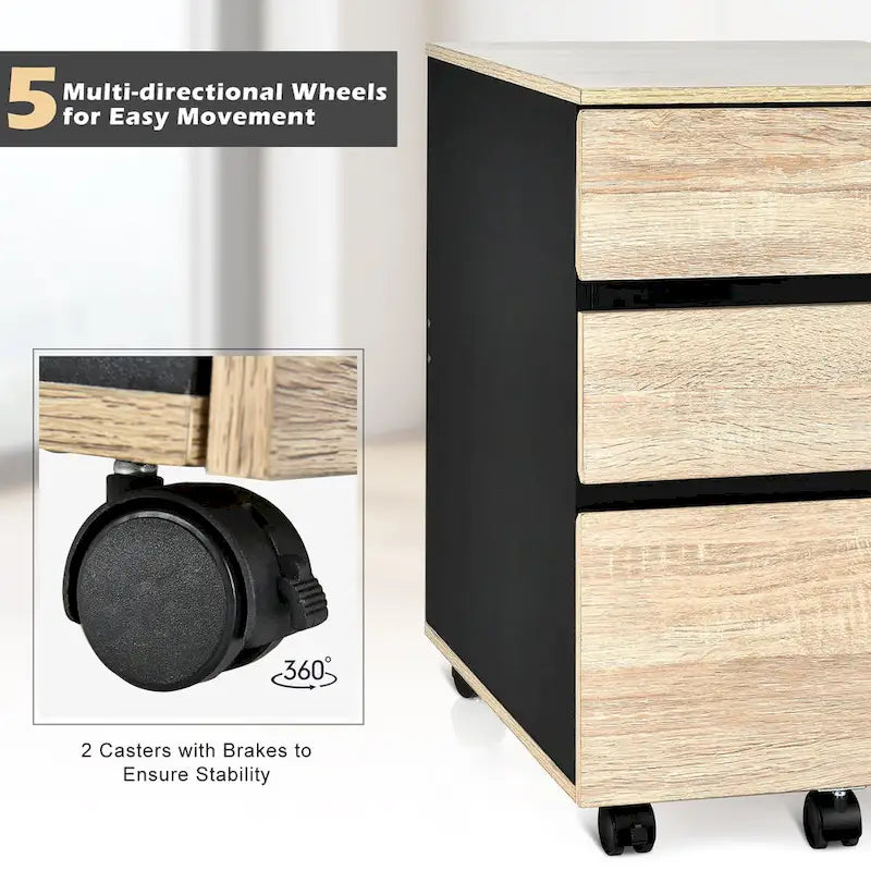 Costway 3-Drawer Mobile File Cabinet Vertical Filling Cabinet for Home