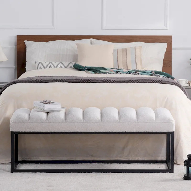 Metal Base Velvet Upholstered Bench for Bedroom Entryway