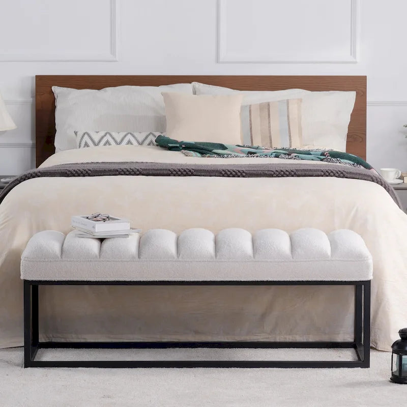 Metal Base Velvet Upholstered Bench for Bedroom Entryway