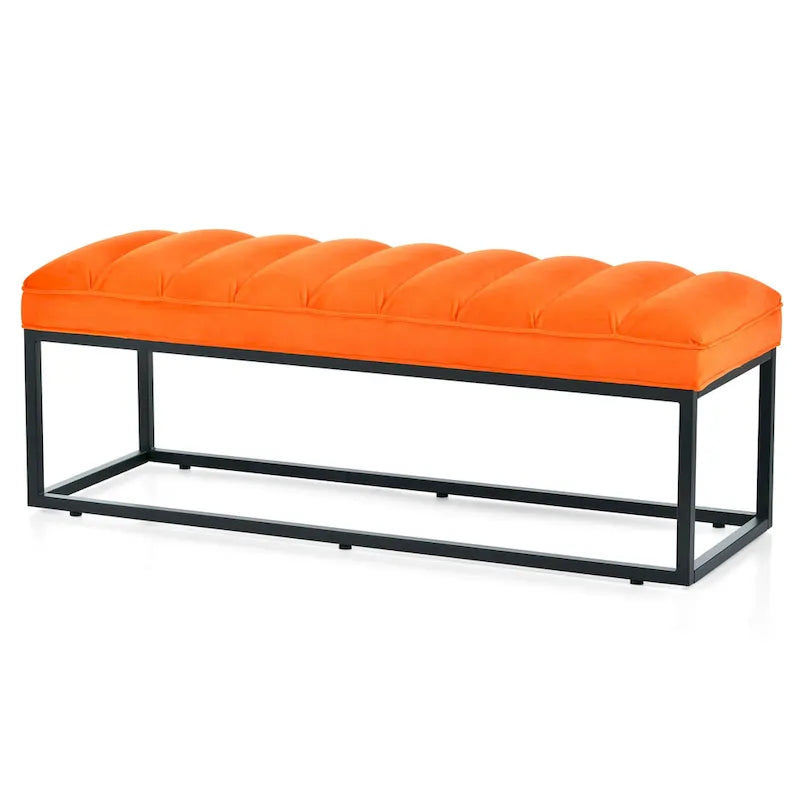 Metal Base Velvet Upholstered Bench for Bedroom Entryway