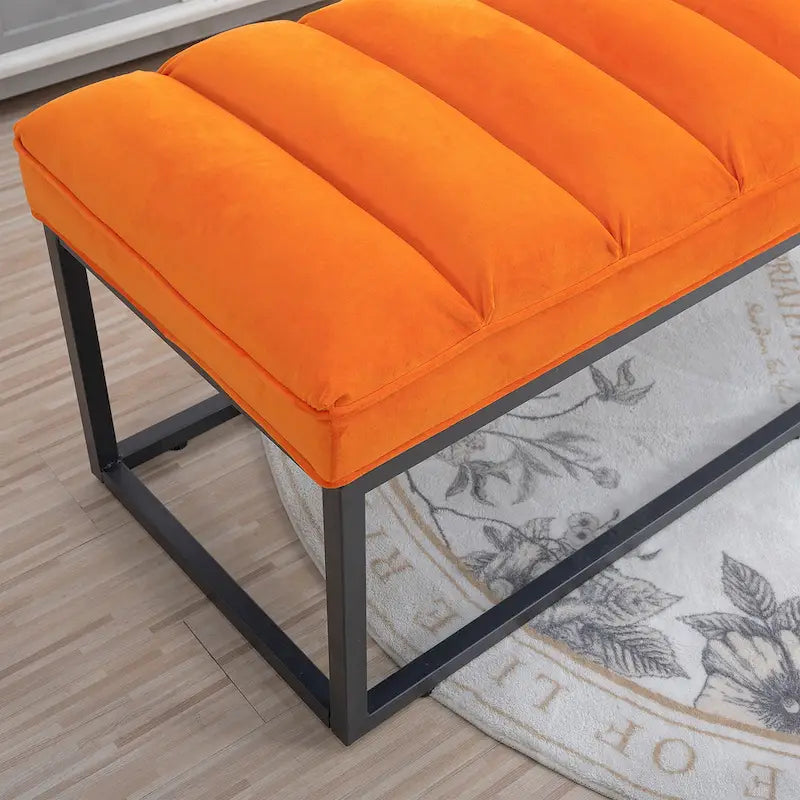 Metal Base Velvet Upholstered Bench for Bedroom Entryway