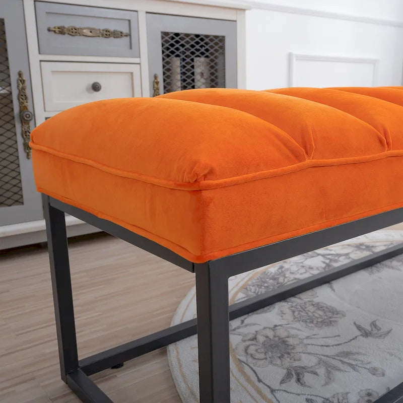 Metal Base Velvet Upholstered Bench for Bedroom Entryway