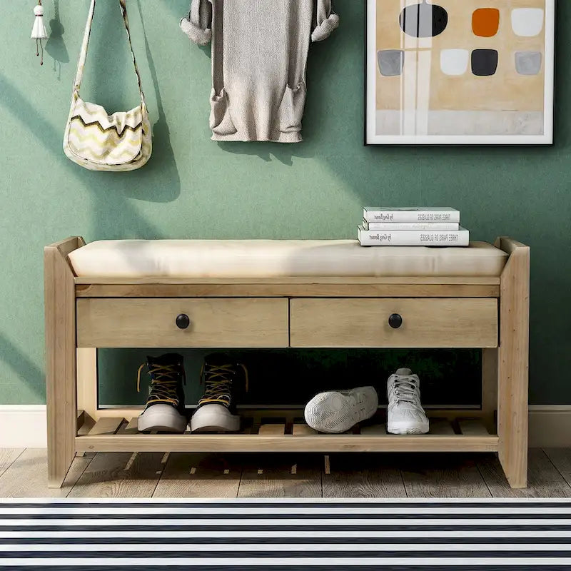 Multi-purpose Shoe Rack with Cushioned Seat and Drawers