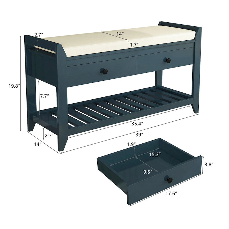 Multi-purpose Shoe Rack with Cushioned Seat and Drawers
