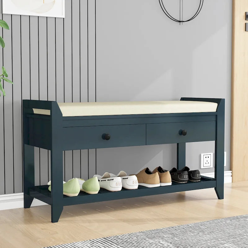 Multi-purpose Shoe Rack with Cushioned Seat and Drawers