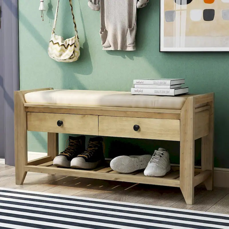Multi-purpose Shoe Rack with Cushioned Seat and Drawers