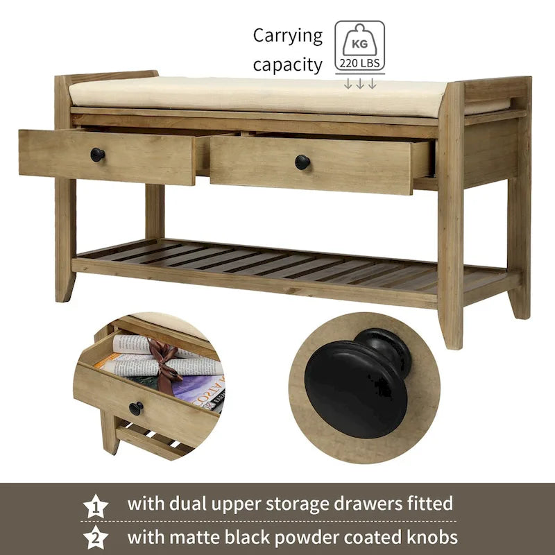 Multi-purpose Shoe Rack with Cushioned Seat and Drawers