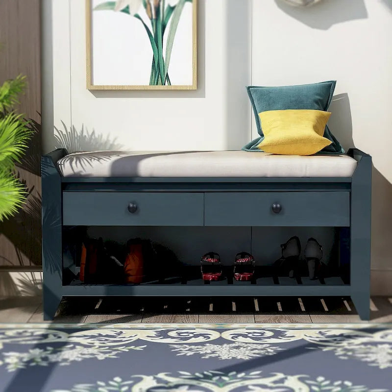 43 Entryway Storage Bench Shoe Rack with Cushioned Seat and Drawers