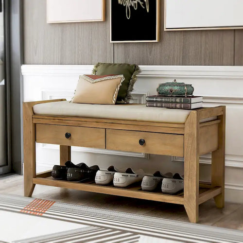 43 Entryway Storage Bench Shoe Rack with Cushioned Seat and Drawers
