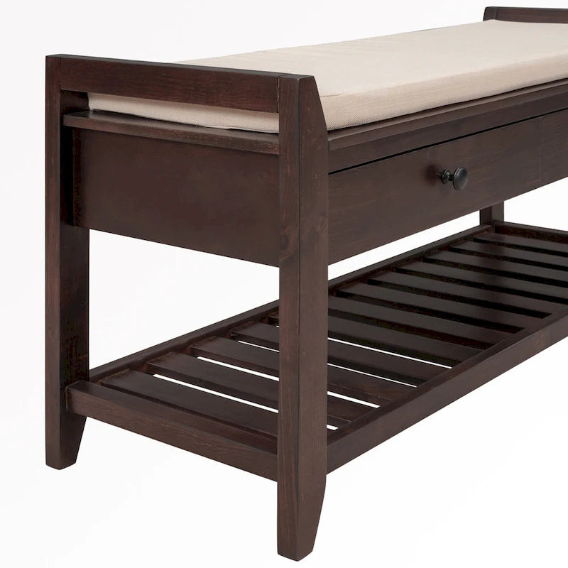 43 Entryway Storage Bench Shoe Rack with Cushioned Seat and Drawers