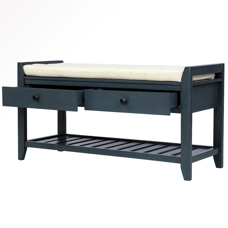 43 Entryway Storage Bench Shoe Rack with Cushioned Seat and Drawers