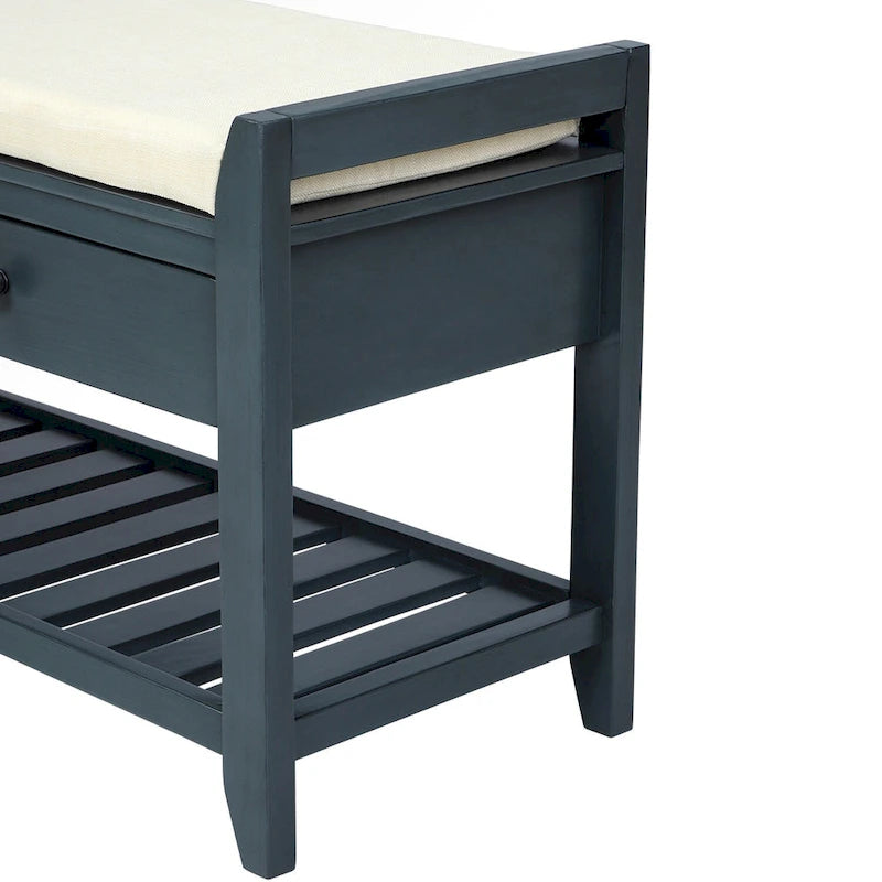 43 Entryway Storage Bench Shoe Rack with Cushioned Seat and Drawers