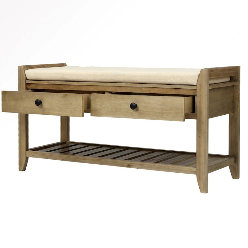 43 Entryway Storage Bench Shoe Rack with Cushioned Seat and Drawers