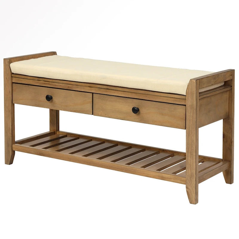 43 Entryway Storage Bench Shoe Rack with Cushioned Seat and Drawers