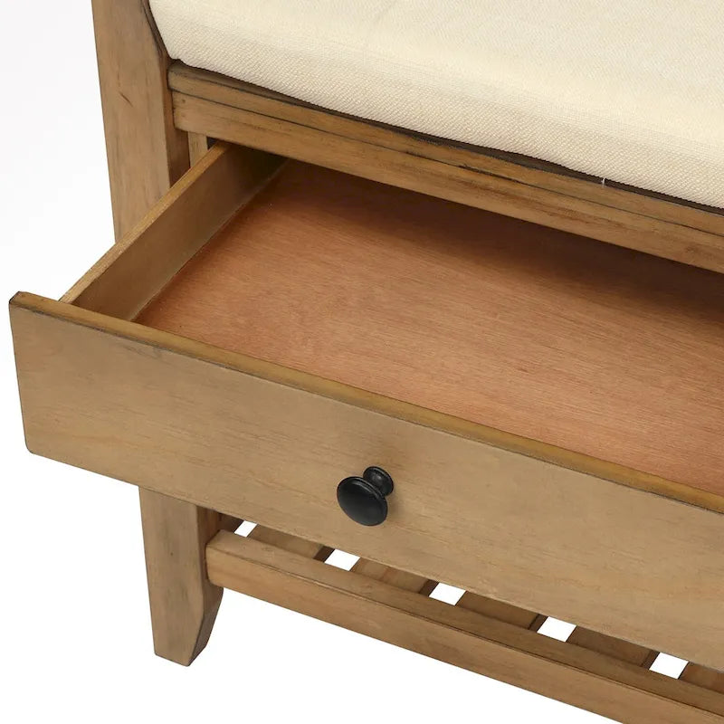 43 Entryway Storage Bench Shoe Rack with Cushioned Seat and Drawers