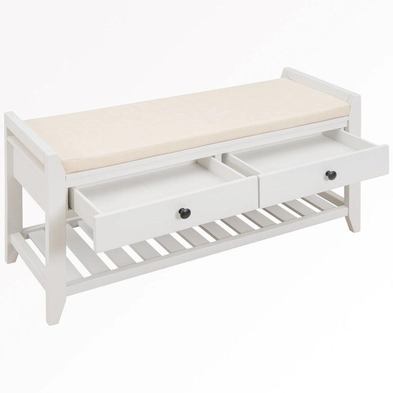 43 Entryway Storage Bench Shoe Rack with Cushioned Seat and Drawers