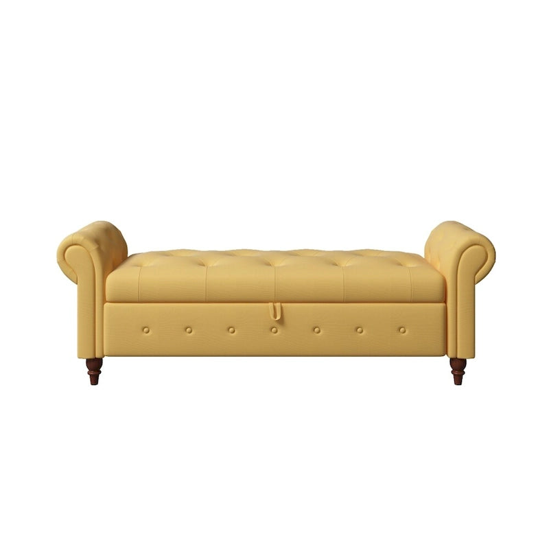 63 in. L Yellow Fabric Bed Storage Bench