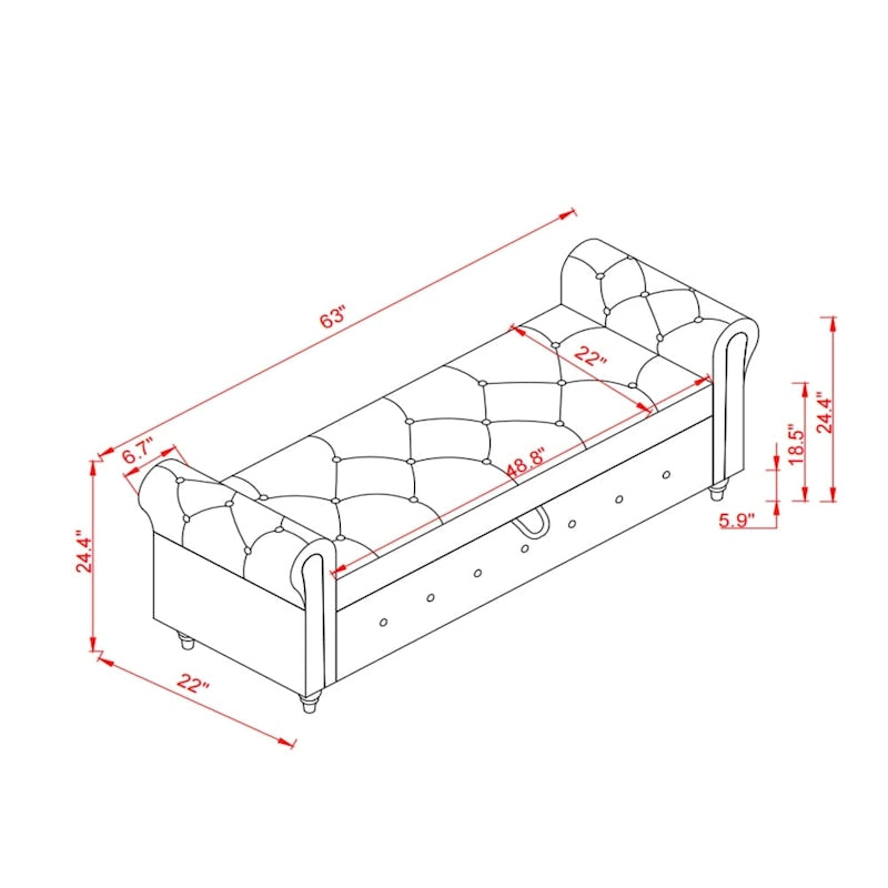 63 in. L Yellow Fabric Bed Storage Bench