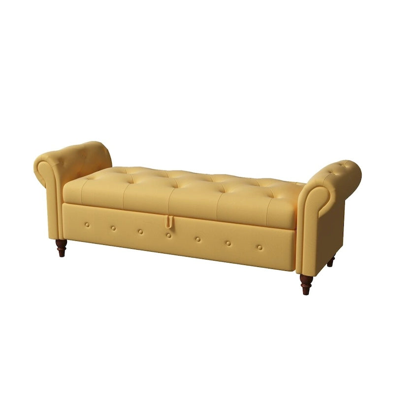 63 in. L Yellow Fabric Bed Storage Bench