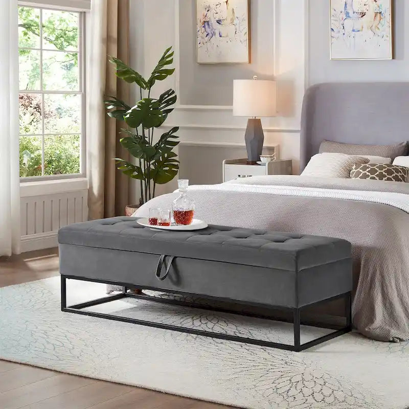 Metal Base Bed Bench with Storage