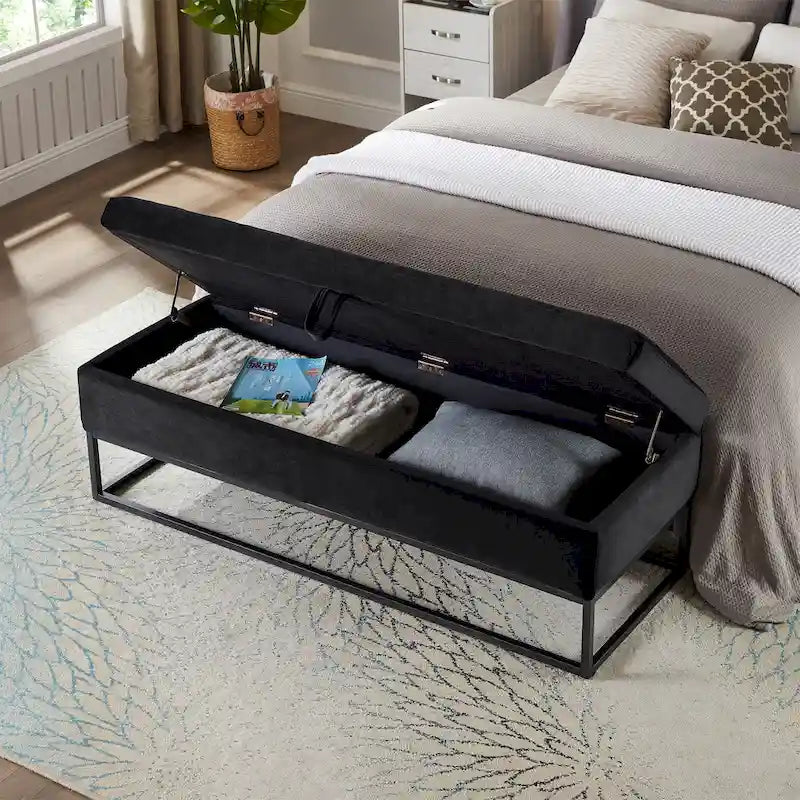 Metal Base Bed Bench with Storage
