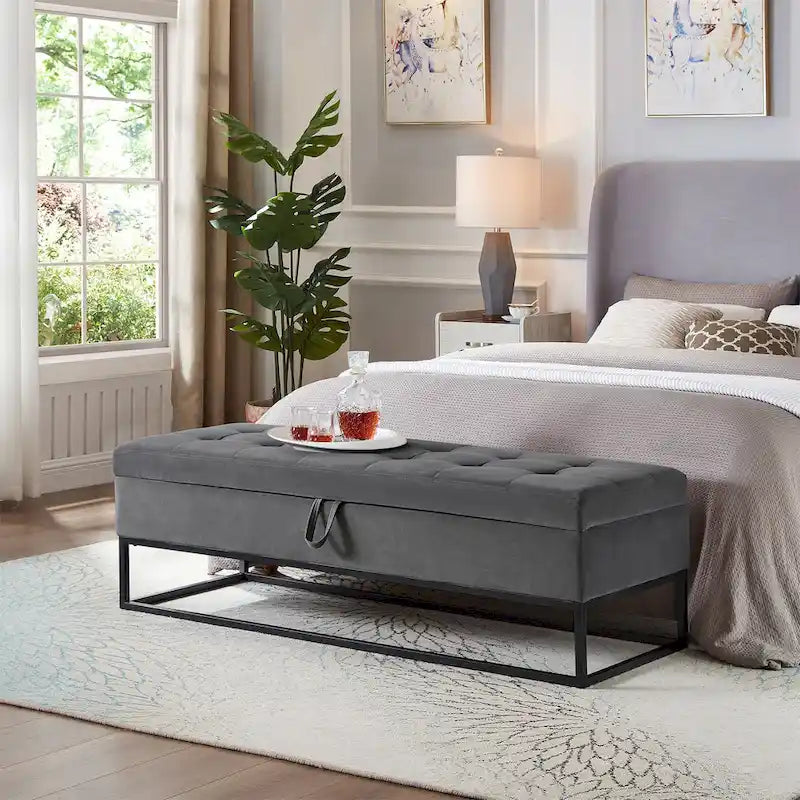 Metal Base Bed Bench with Storage