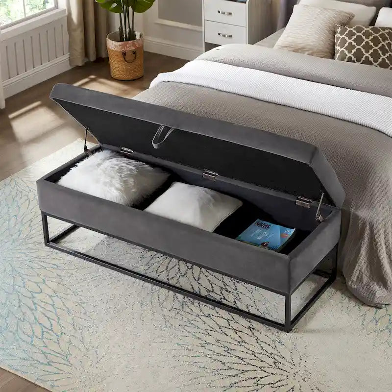 Metal Base Bed Bench with Storage