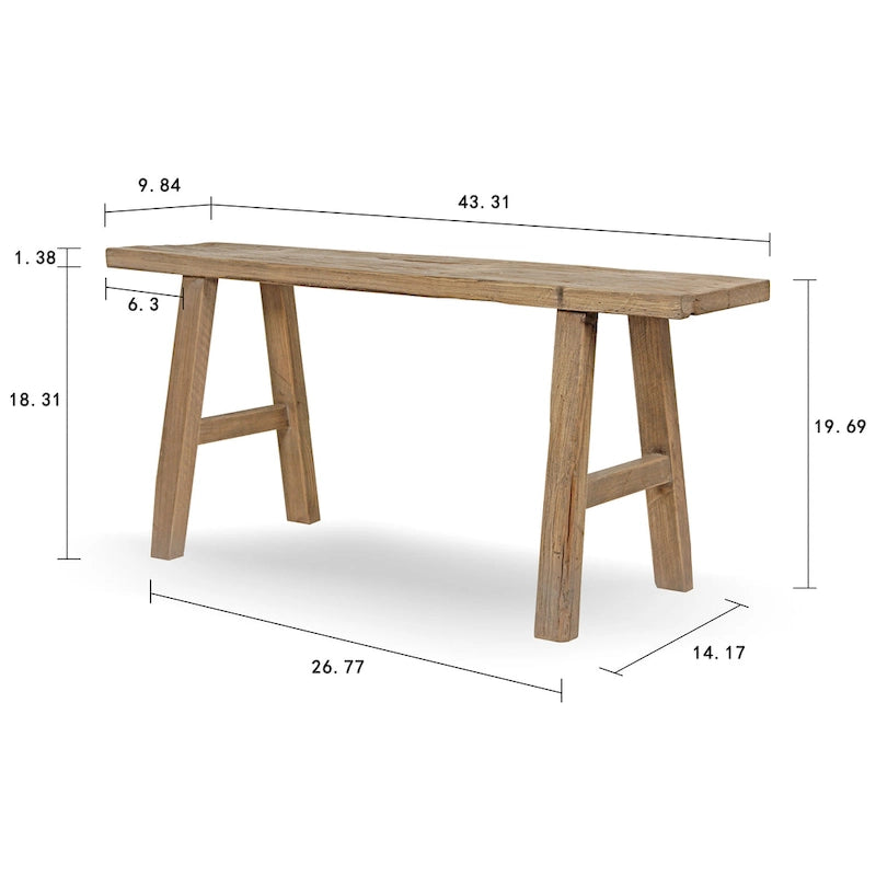 Artissance 43 Long 10 Wide Elmwood Bench, Natural Wood - 9'6 x 12'11