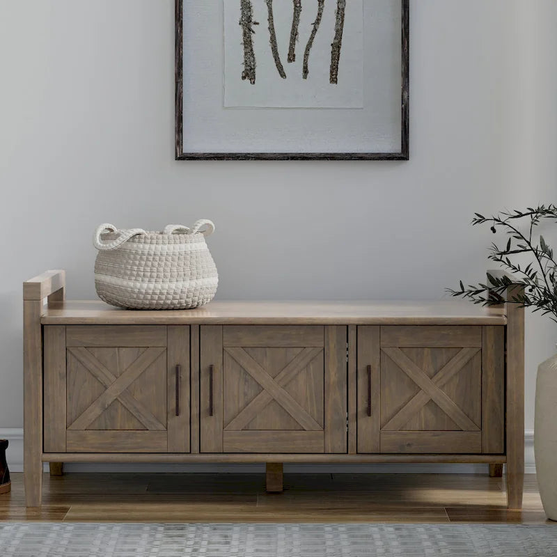 WYNDENHALL Cantina SOLID WOOD 44 inch Wide Transitional Entryway Storage Bench in Smoky Brown - 18 d x 44 w x 19.8 h