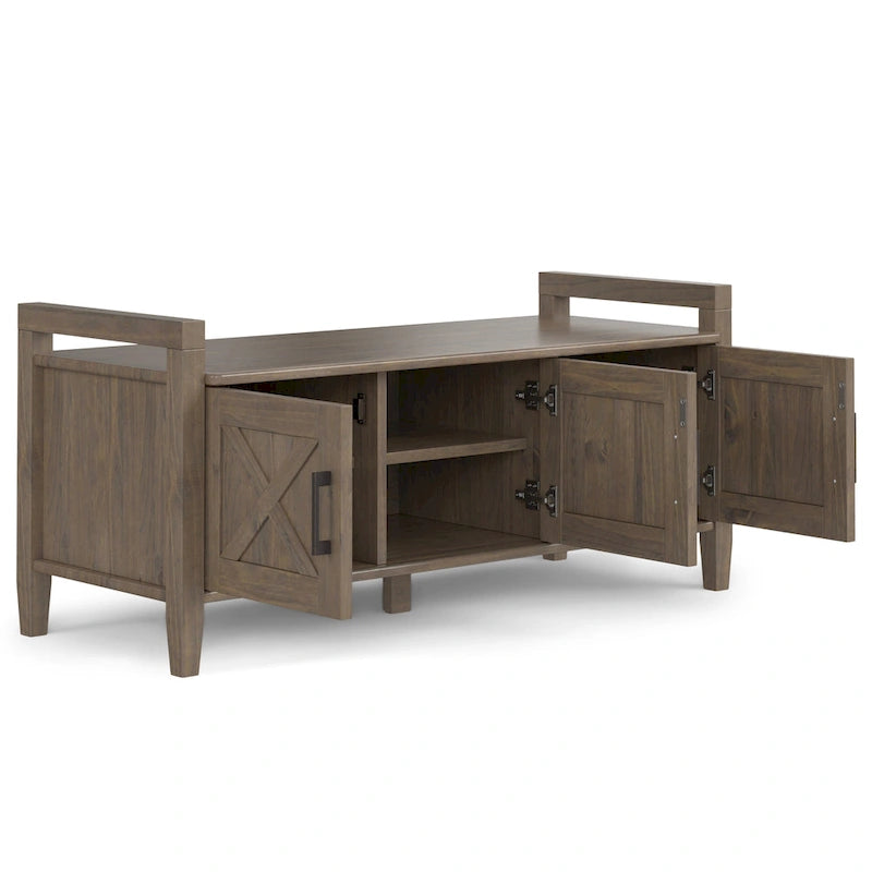 WYNDENHALL Cantina SOLID WOOD 44 inch Wide Transitional Entryway Storage Bench in Smoky Brown - 18 d x 44 w x 19.8 h