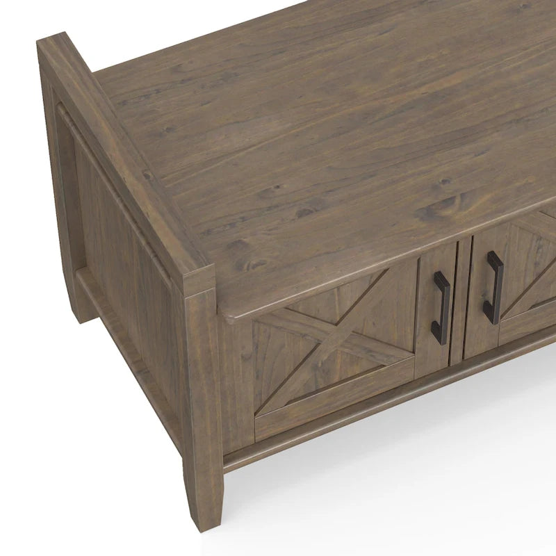 WYNDENHALL Cantina SOLID WOOD 44 inch Wide Transitional Entryway Storage Bench in Smoky Brown - 18 d x 44 w x 19.8 h