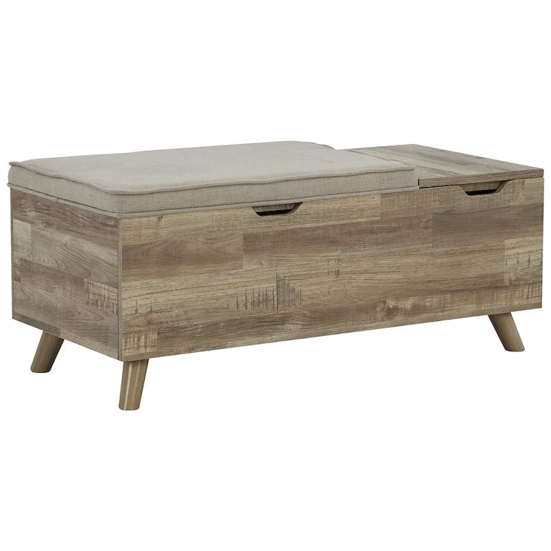 Gerdanet Beige/Brown Storage Bench - 38W x 18D x 16H